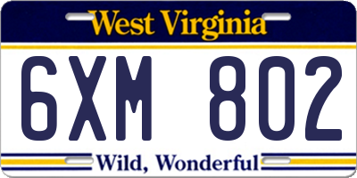 WV license plate 6XM802