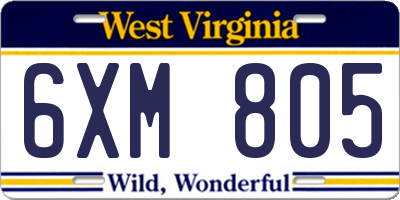 WV license plate 6XM805