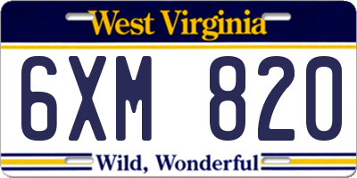 WV license plate 6XM820