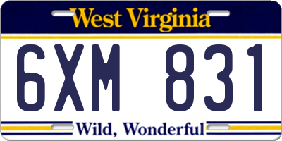 WV license plate 6XM831