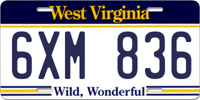 WV license plate 6XM836