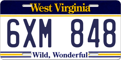 WV license plate 6XM848