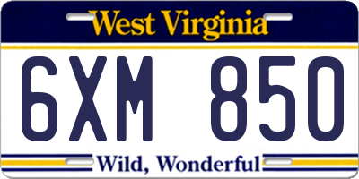 WV license plate 6XM850