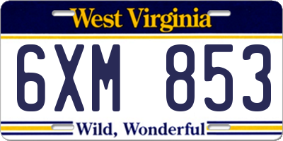 WV license plate 6XM853