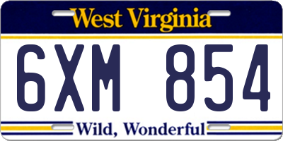 WV license plate 6XM854