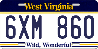 WV license plate 6XM860