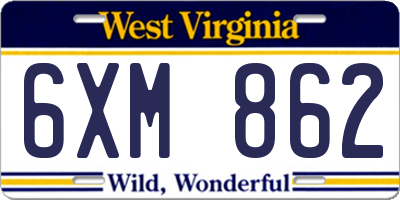 WV license plate 6XM862