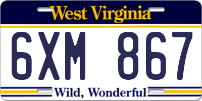 WV license plate 6XM867