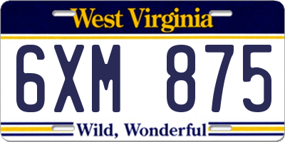 WV license plate 6XM875