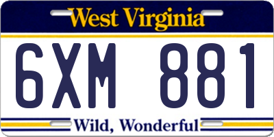 WV license plate 6XM881
