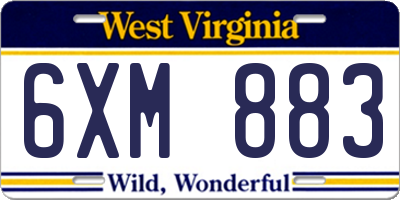 WV license plate 6XM883