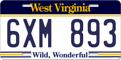 WV license plate 6XM893