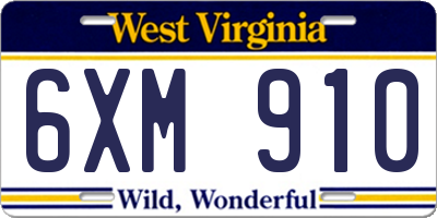 WV license plate 6XM910