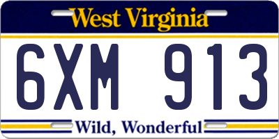 WV license plate 6XM913
