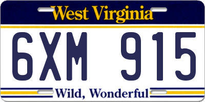 WV license plate 6XM915