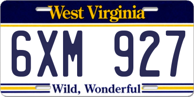WV license plate 6XM927