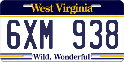 WV license plate 6XM938