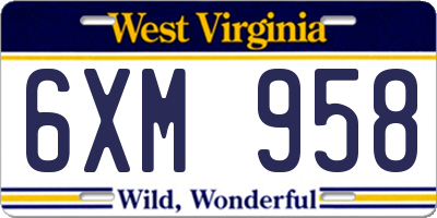 WV license plate 6XM958