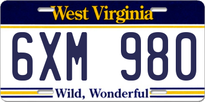 WV license plate 6XM980