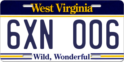 WV license plate 6XN006