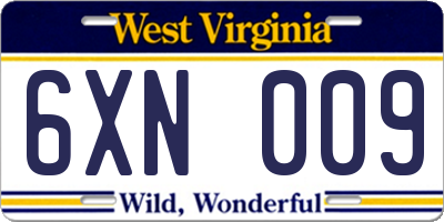 WV license plate 6XN009