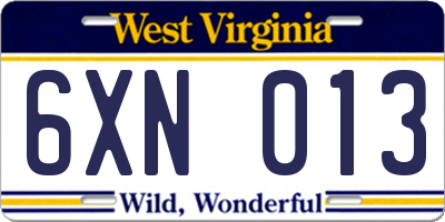 WV license plate 6XN013