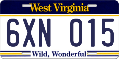 WV license plate 6XN015