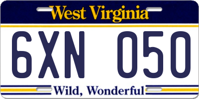 WV license plate 6XN050