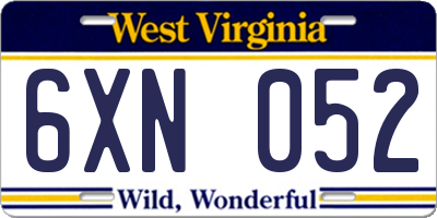 WV license plate 6XN052