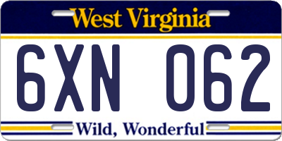 WV license plate 6XN062