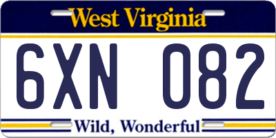 WV license plate 6XN082