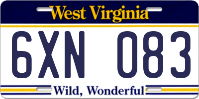 WV license plate 6XN083
