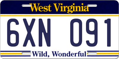 WV license plate 6XN091