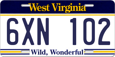 WV license plate 6XN102