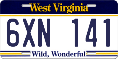 WV license plate 6XN141