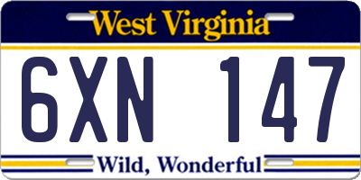 WV license plate 6XN147