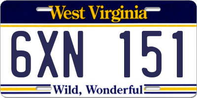 WV license plate 6XN151