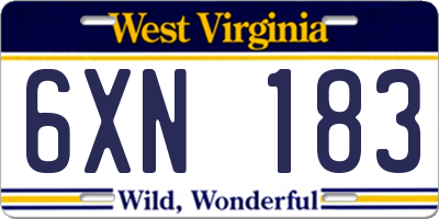 WV license plate 6XN183