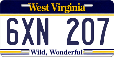 WV license plate 6XN207