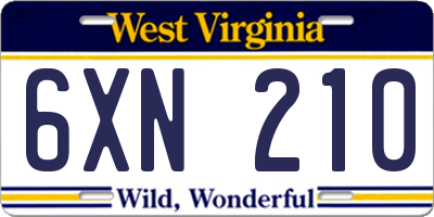WV license plate 6XN210