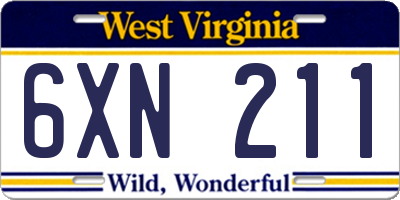 WV license plate 6XN211