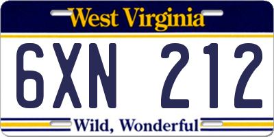 WV license plate 6XN212