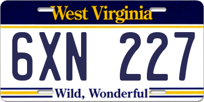 WV license plate 6XN227