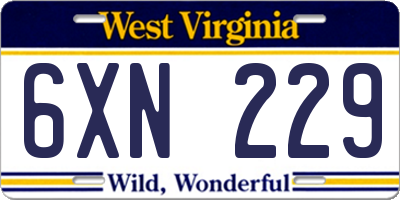 WV license plate 6XN229