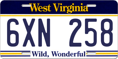 WV license plate 6XN258