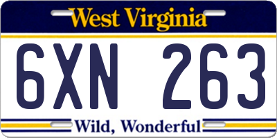 WV license plate 6XN263