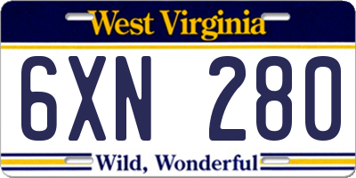 WV license plate 6XN280