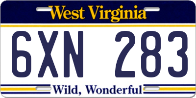WV license plate 6XN283
