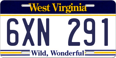 WV license plate 6XN291