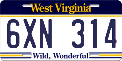 WV license plate 6XN314